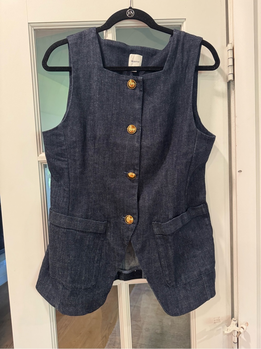 Maeve Black Sleeveless Button-Front Denim Vest - Picture 2 of 3